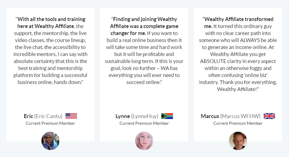 Wealthy Affiliate Reviews - Member Testimonials