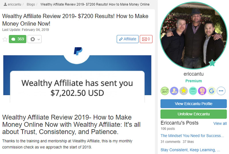 Wealthy Affiliate Reviews - Success Stories - Ericcantu