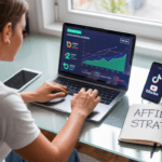 Affiliate Marketing in 2026 showing a digital marketer working on a laptop with commission dashboard, rising income graphs, and online business tools on screen in a modern home office.