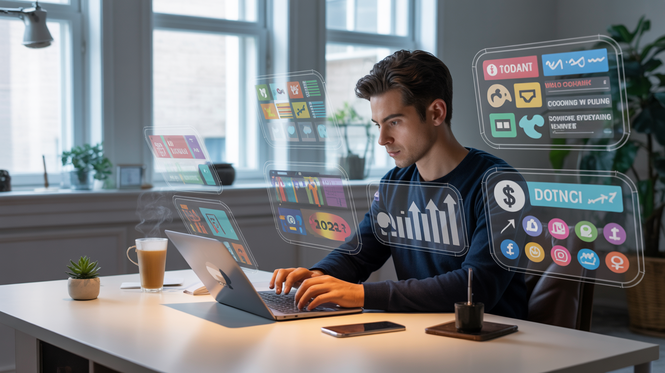 Making money online in 2026 concept with laptop, digital marketing analytics, and growth chart